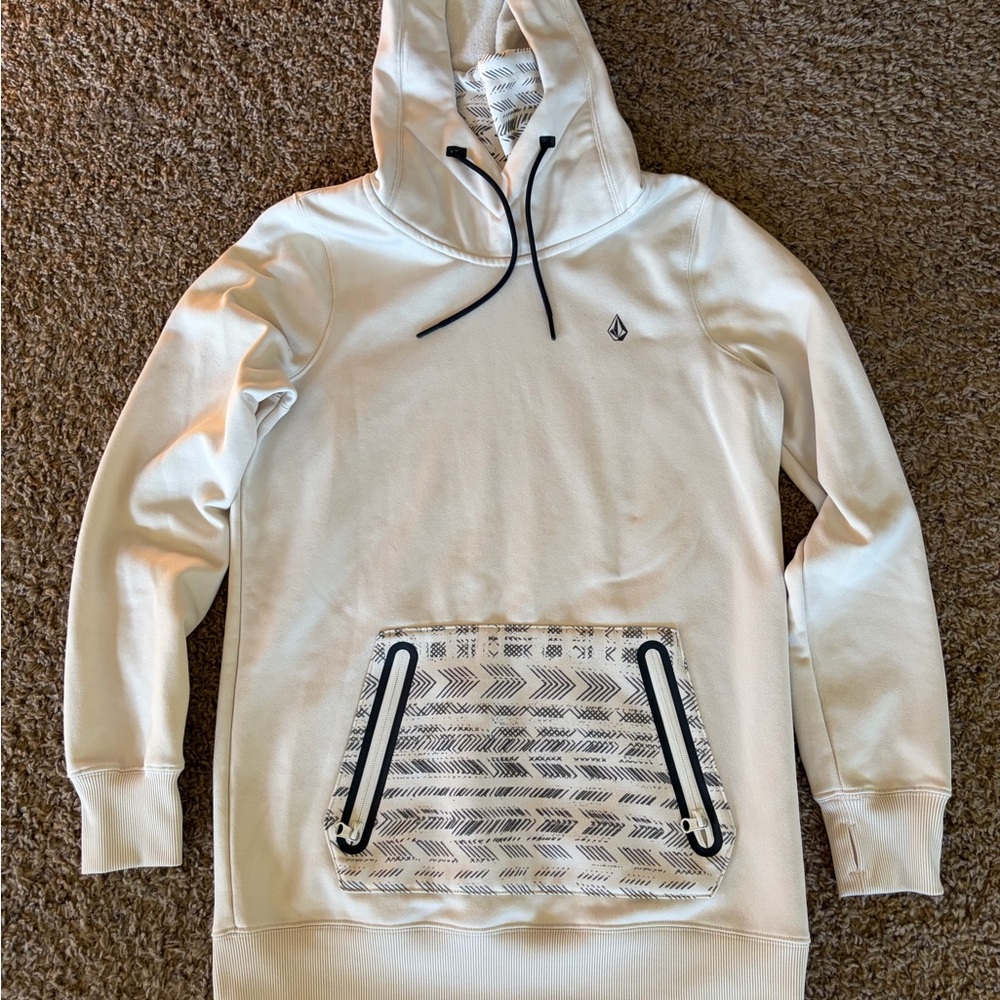 Volcom Cream Long Hoodie with Patterned Pocket